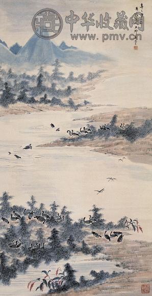 吴青霞 芦雁图 立轴 设色纸本