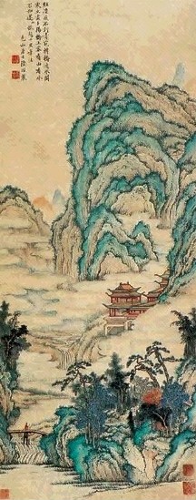 陆治 青绿山水 立轴 纸本