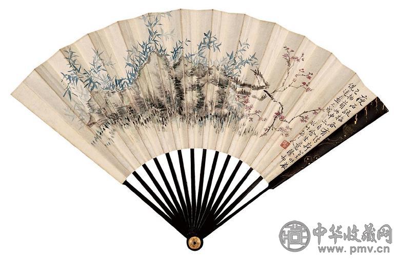 徐世昌 瘦石疏梅 成扇 设色纸本