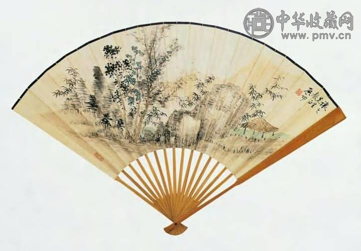 近代 启功 山水 成扇