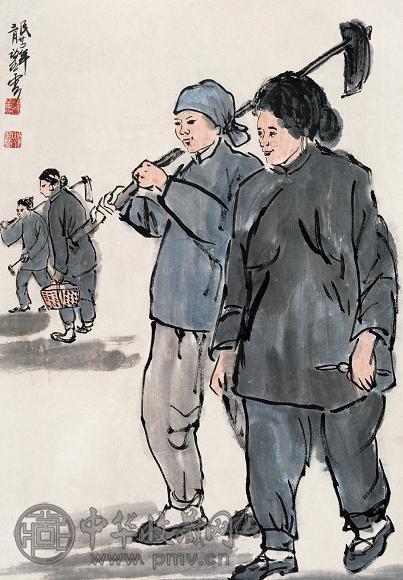 赵望云 1933年作 旅行写意 镜心 设色纸本