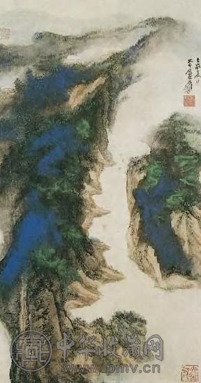 近现代 张大千 峡江帆影 轴