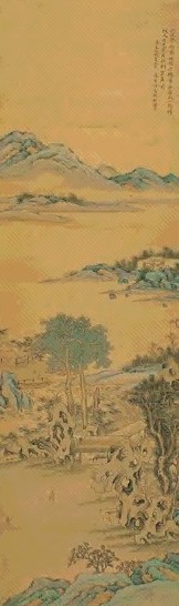 钱杜 1838年作 傍山庭院 立轴 设色绢本