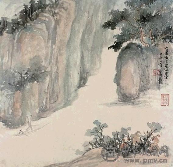 陆小曼 峡水行舟图 镜片 纸本设色