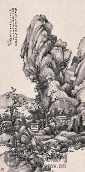 金城 乙丑(1925年)作 山水 中堂 水墨纸本