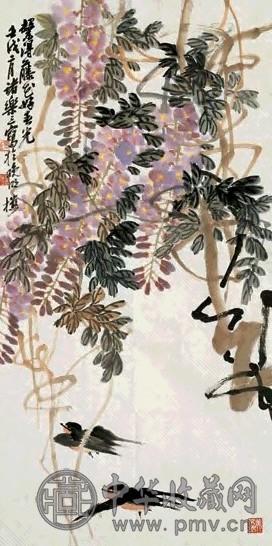 诸乐三 1982年作 紫藤飞燕图 镜心 设色纸本