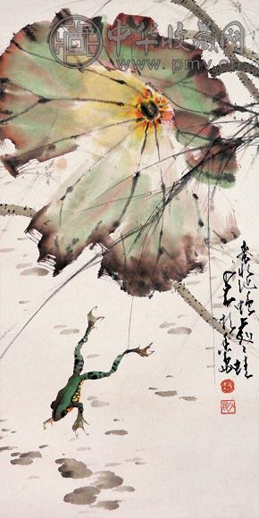 赵少昂 荷花青蛙 镜心 设色纸本