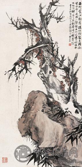 胡公寿 壬午(1882年)作 霜柯卷石图 立轴 设色纸本