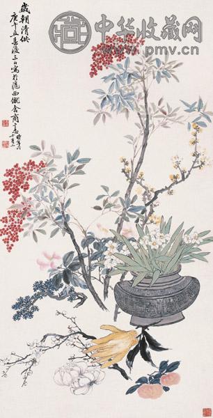 商笙伯 岁朝清供图 立轴 设色纸本