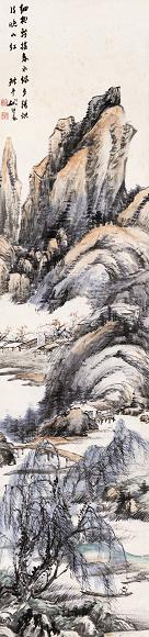 姚叔平 柳桥溪山画 立轴 设色纸本