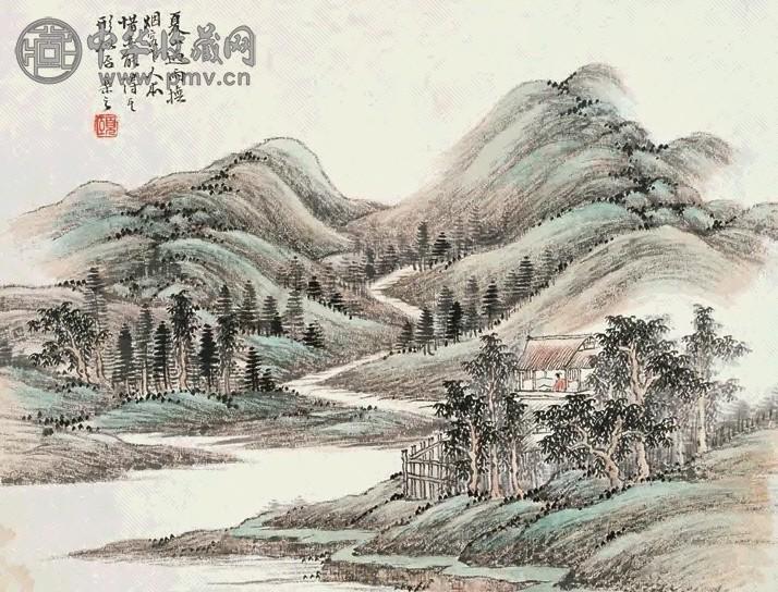 顾颐 夏山过雨 镜心 设色纸本