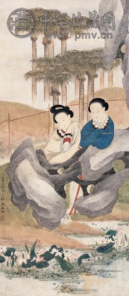 胡锡珪 双美图 立轴 设色纸本