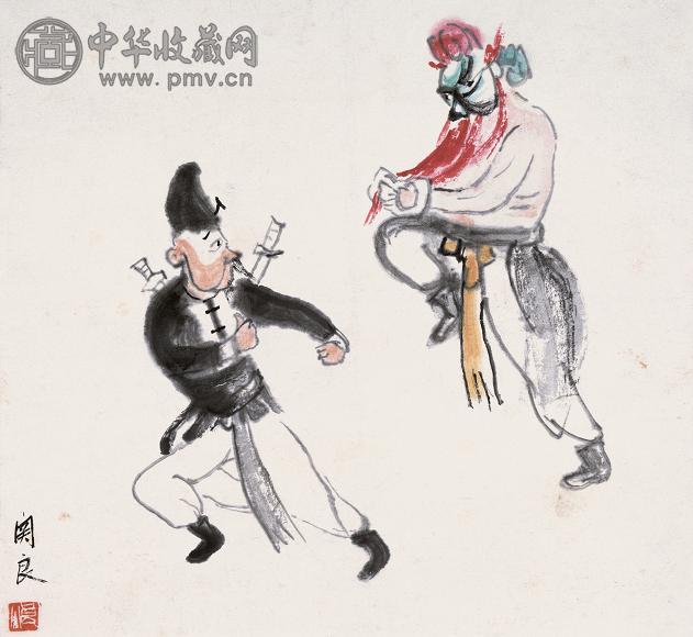 关良 戏曲人物图 立轴 设色纸本