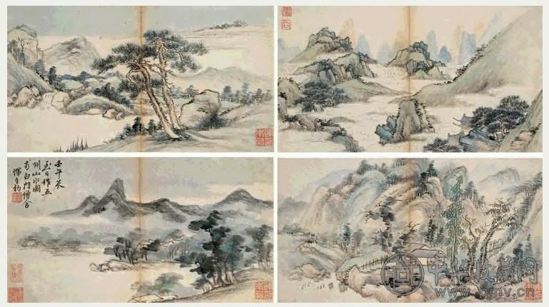 恽向 1642年作 五州山水图 册 纸本设色