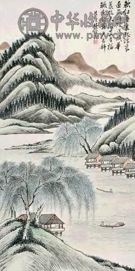 林纾 斜阳垂钓 立轴 设色纸本