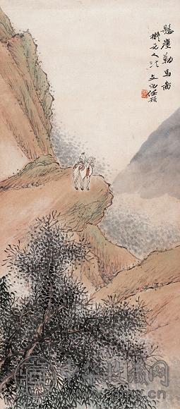 任预 悬崖勒马图 立轴 设色纸本