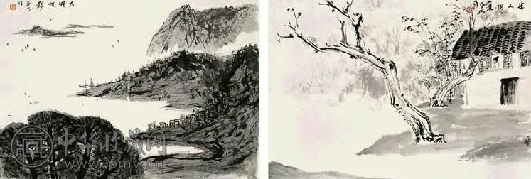 亚明 宋人词意 镜心(5开选2) 设色纸本