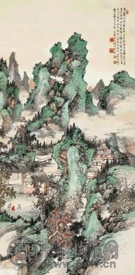 萧俊贤 1942年作 疏林论道 图轴 纸本设色