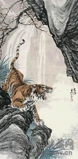 朱文侯 虎 立轴 设色纸本