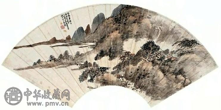 萧俊贤 山水 扇面 设色纸本