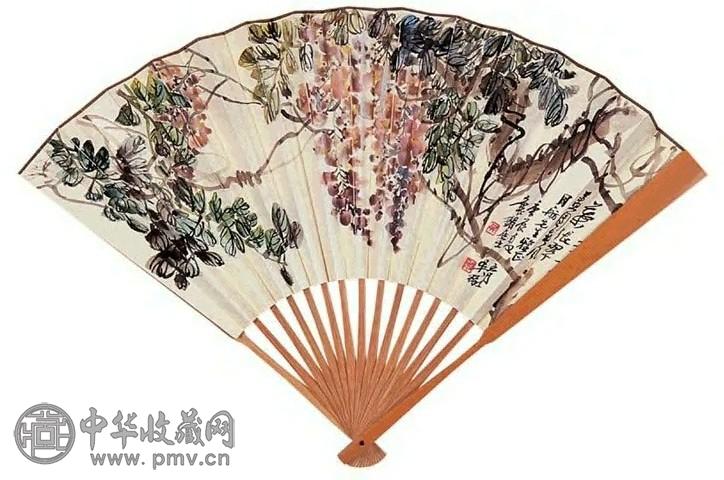 近代 吴待秋 紫藤 成扇