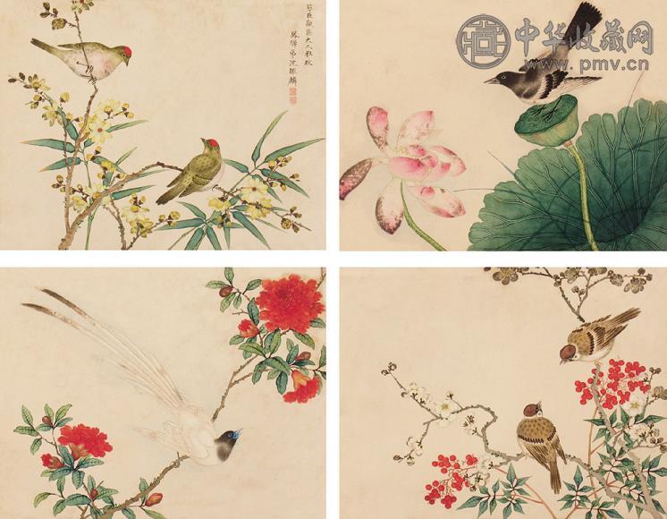 沈振麟 花鸟(12幅) 镜心 设色纸本