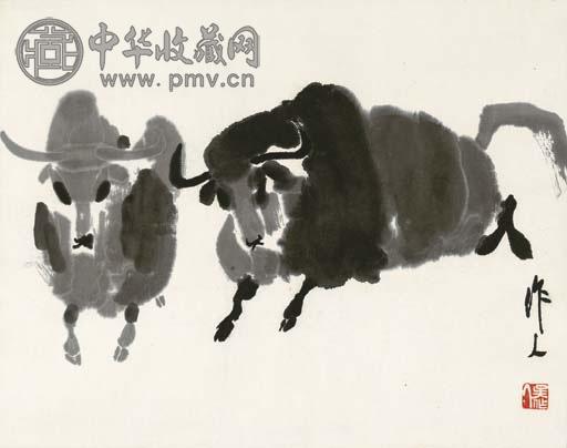 吴作人 双牛 立轴 水墨纸本