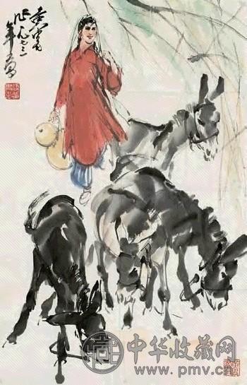 黄胄 赶驴图 镜心 设色纸本