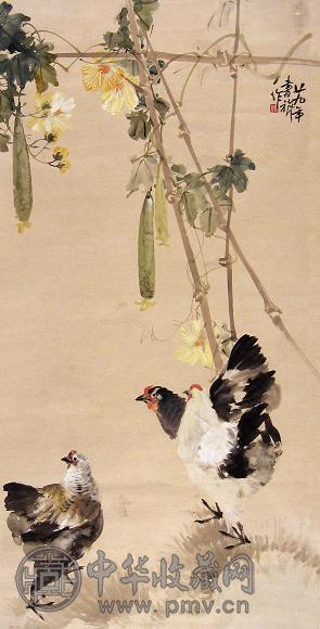 张书旂 1940年作 群鸡图 立轴 设色纸本