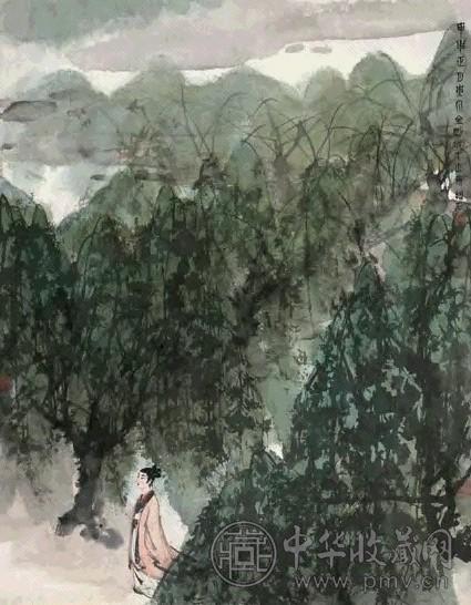 傅抱石 甲申(1944年)作 柳荫红袖 镜心 设色纸本