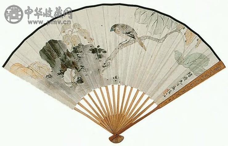 张大壮 花鸟图、行书 成扇