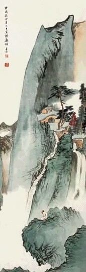 张善孖 1934年作 听鹂馆 立轴 设色纸本