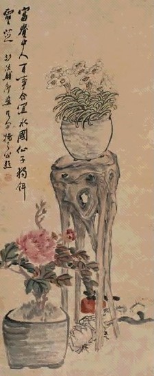 沙佐 花卉 立轴 设色纸本