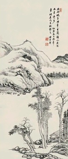 陈曾寿 丙寅(1926年)作 山水 屏轴 水墨纸本