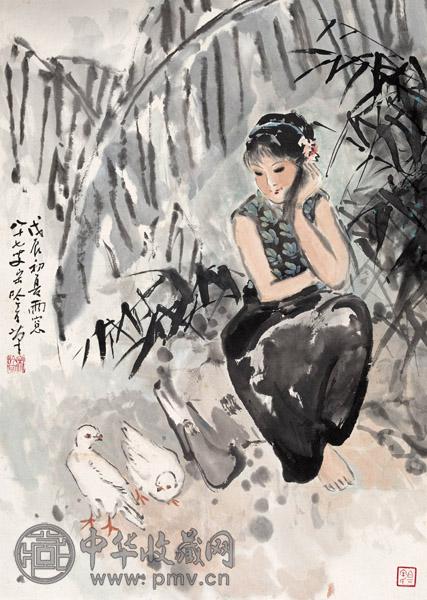 宋吟可 芭蕉少女 设色纸本