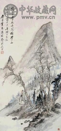 汤定之 1933年作 秋林行吟图 立轴 设色纸本