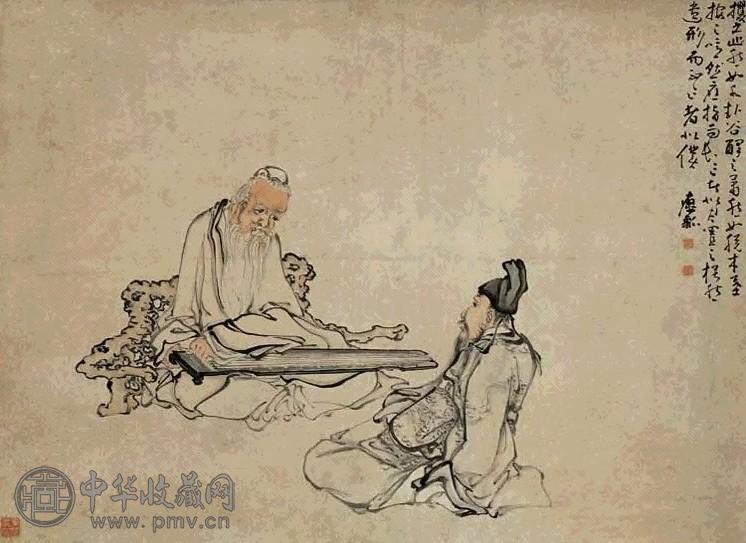 黄慎 伯牙抚琴图 立轴 设色纸本