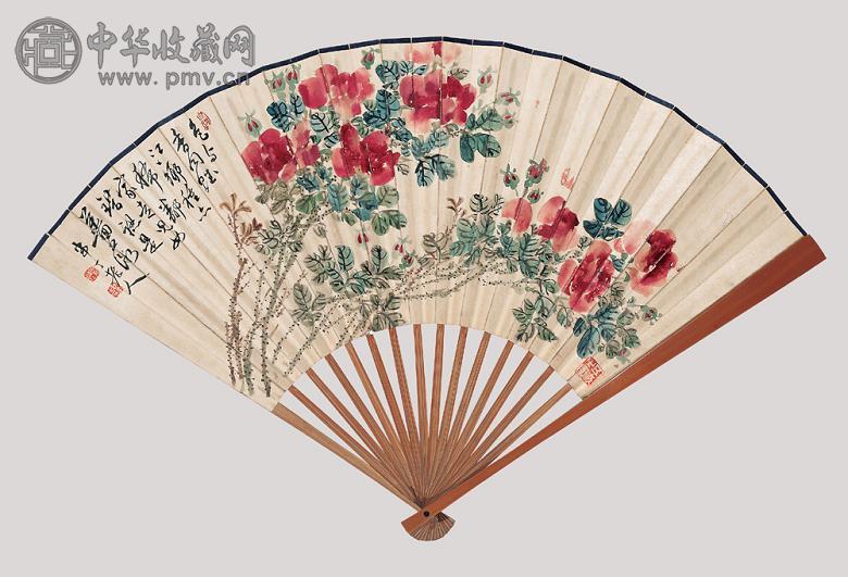 陈半丁 张伯英 花卉 书法 成扇 纸本