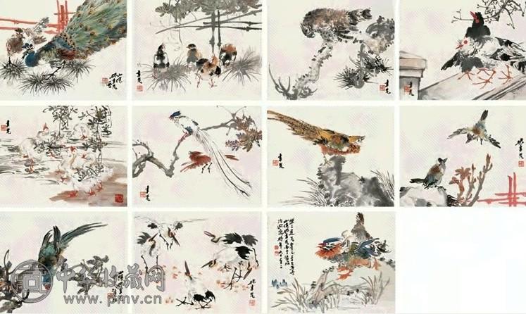 张聿光 1946年作 花鸟册 册页(12开选11) 设色纸本