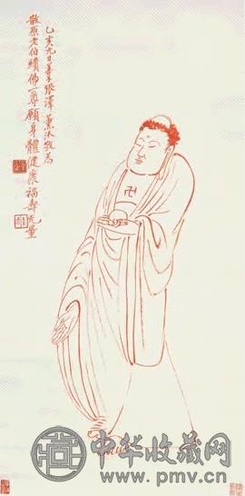 张善孖 1935年作 无量寿佛 立轴 朱砂纸本