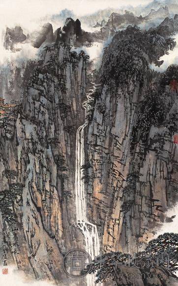 宋文治 1988年作 山高水长 立轴 设色纸本