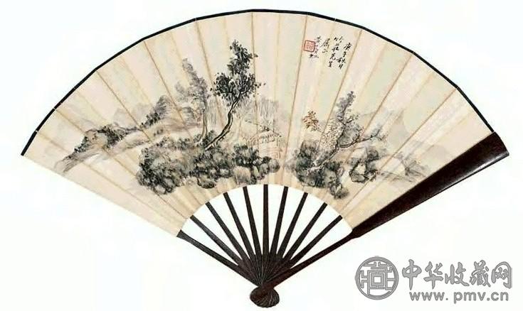 黄宾虹 1930年作 疏林草堂 扇面 设色纸本