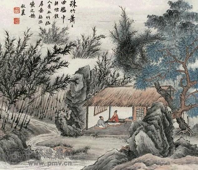 吴穀祥 水竹幽居图 立轴 设色纸本