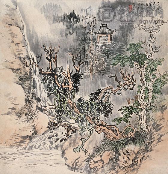 吴镜汀 1965年作 峨嵋风景 立轴 设色纸本