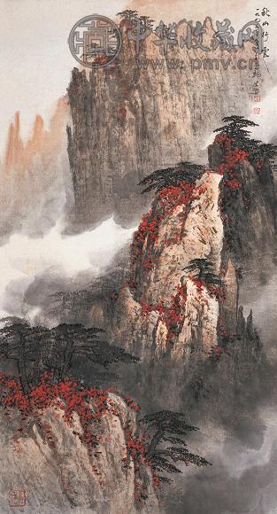 魏紫熙 1995年作 秋山行云 立轴 设色纸本