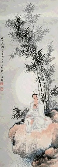 吴青霞 1948年 月下观音图 轴 纸本设色