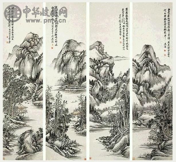 吴涛 山水 四屏