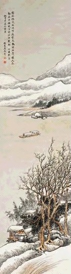吴榖祥 扁舟风雪图 立轴 设色纸本