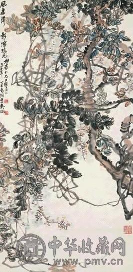 吴待秋 1941年作 紫藤 立轴 设色纸本