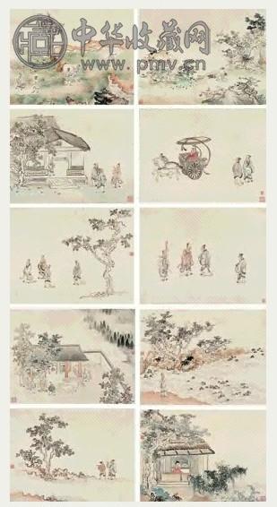 沈子丞 仿马和之诗经图册册本十开设色纸本